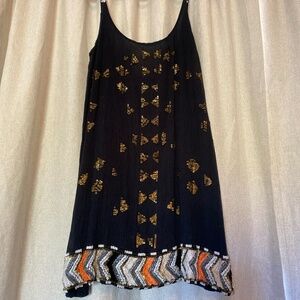 Free People Black Beaded Textured Mini Dress, Size Small